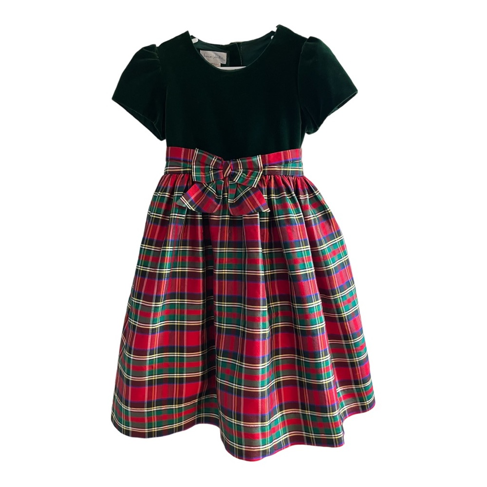 Frances Johnson girls silk Tartan plaid & Velvet dress